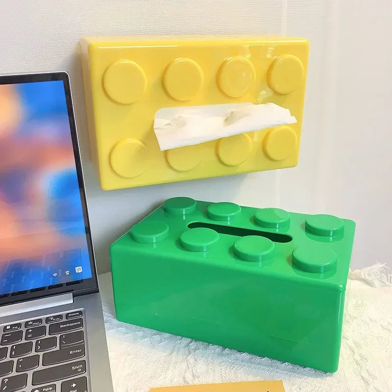 ABS Building Block Shaped Tissue Box Wall-mounted Creative Face Towel Box Organizer Perforation-free Removable