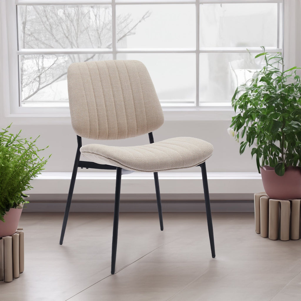 2-piece retro linen chair set with curved wooden backrest, cushioned seat, adjustable metal legs, (Beige Linen)