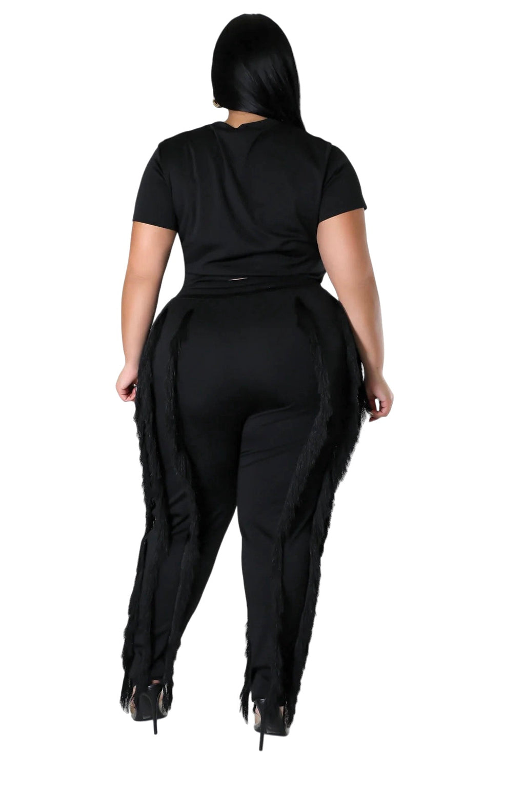 Curvy Short Sleeve Top Matching Tassel Pants