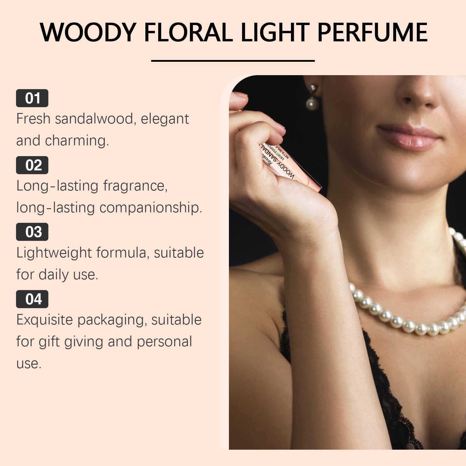 Wood Sandalwood Eau De Toilette, Women's Wrist Fragrance Natural Fresh Wood Sandalwood Niche Atmosphere Perfume