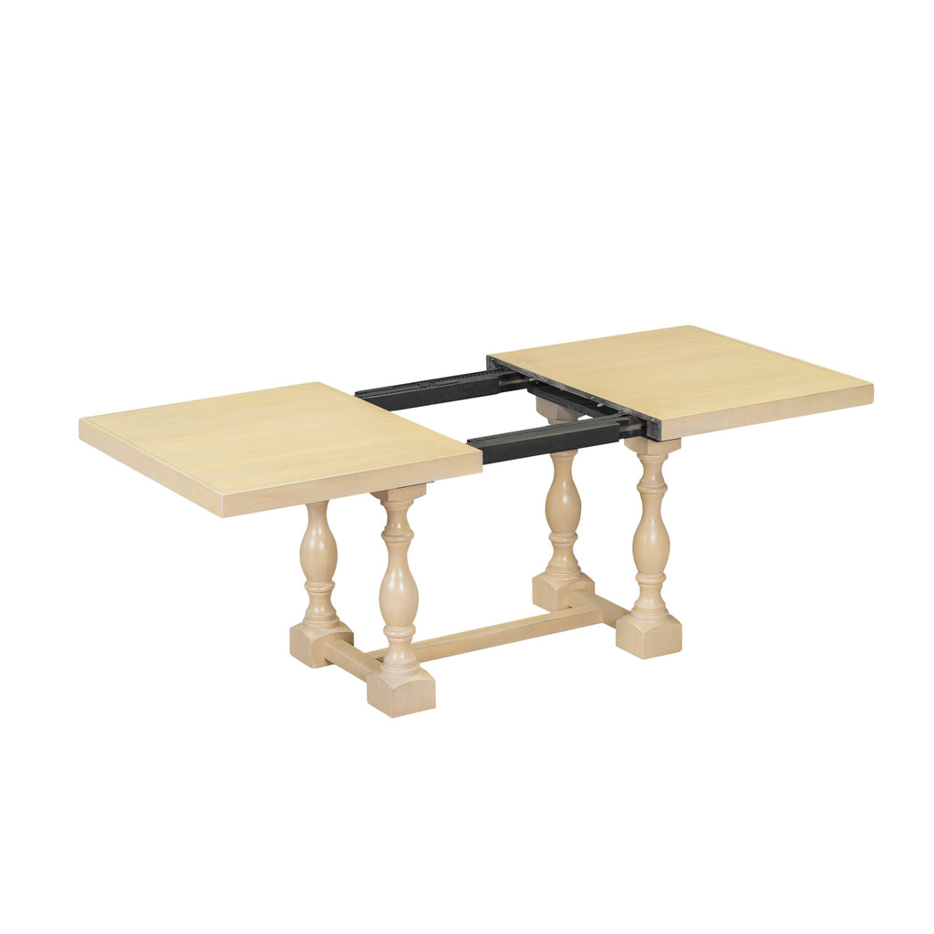 Traditional 6-Piece 78inch Trestle Extendable Dining Table Set with One 18inch Removable Leaf Padded Dining Chairs Bench,Natural