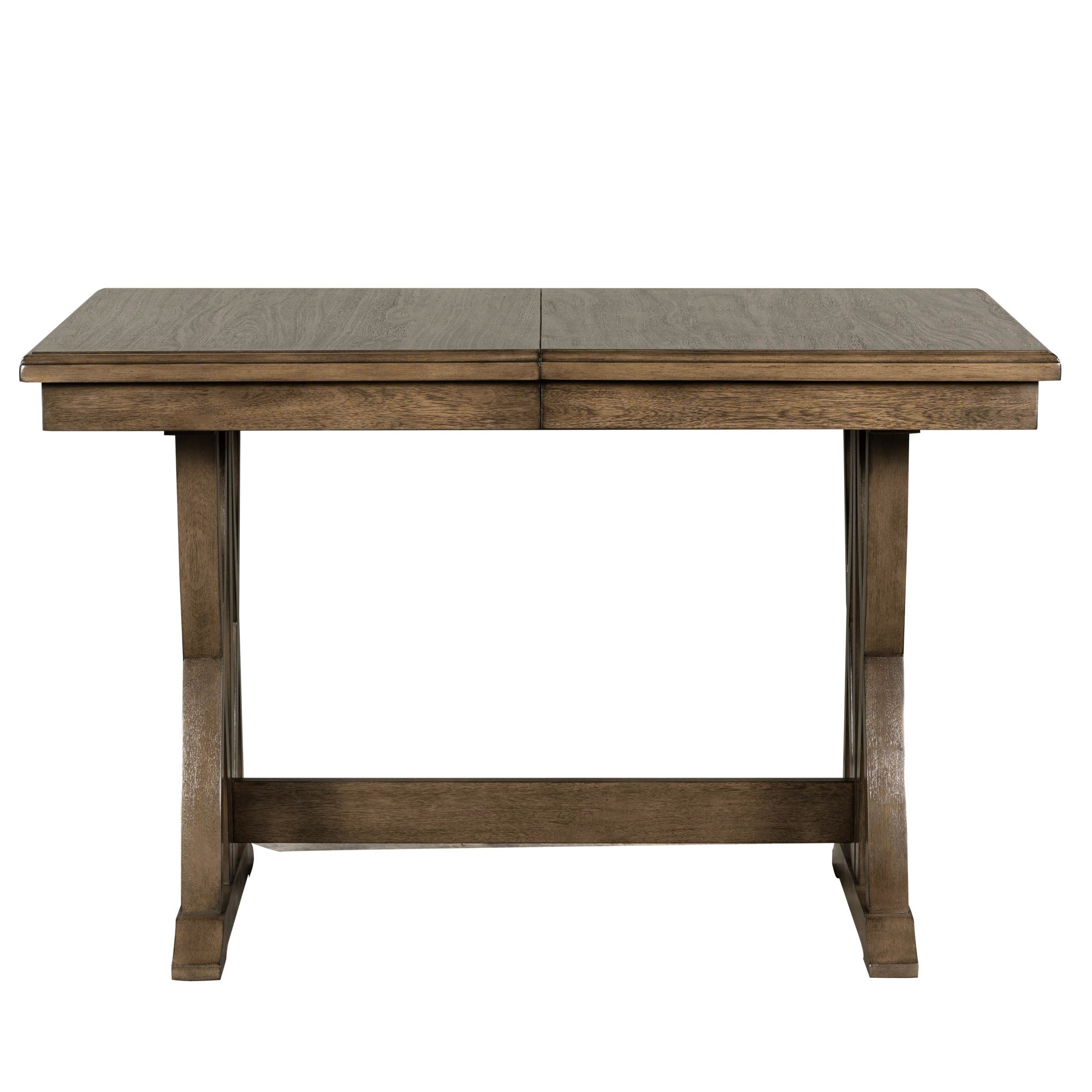 TOPMAX Mid Century Solid Wood 7-Piece Expandable Dining Table Set with Soft Cushioned Chair, Gold Brown+Gray Cushions
