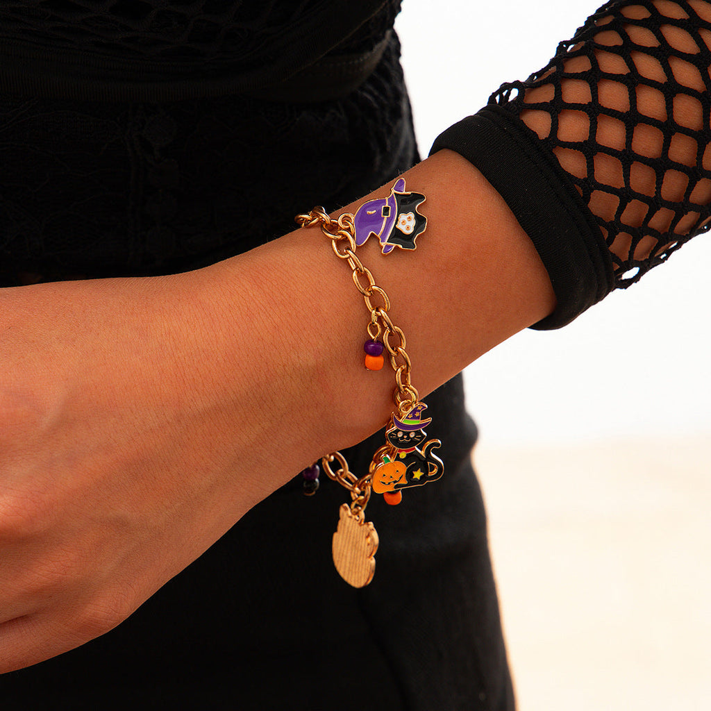 Halloween Party Ghost Bracelet Trendy Girl Pumpkin Festival Alloy Pendant Handmade Girl
