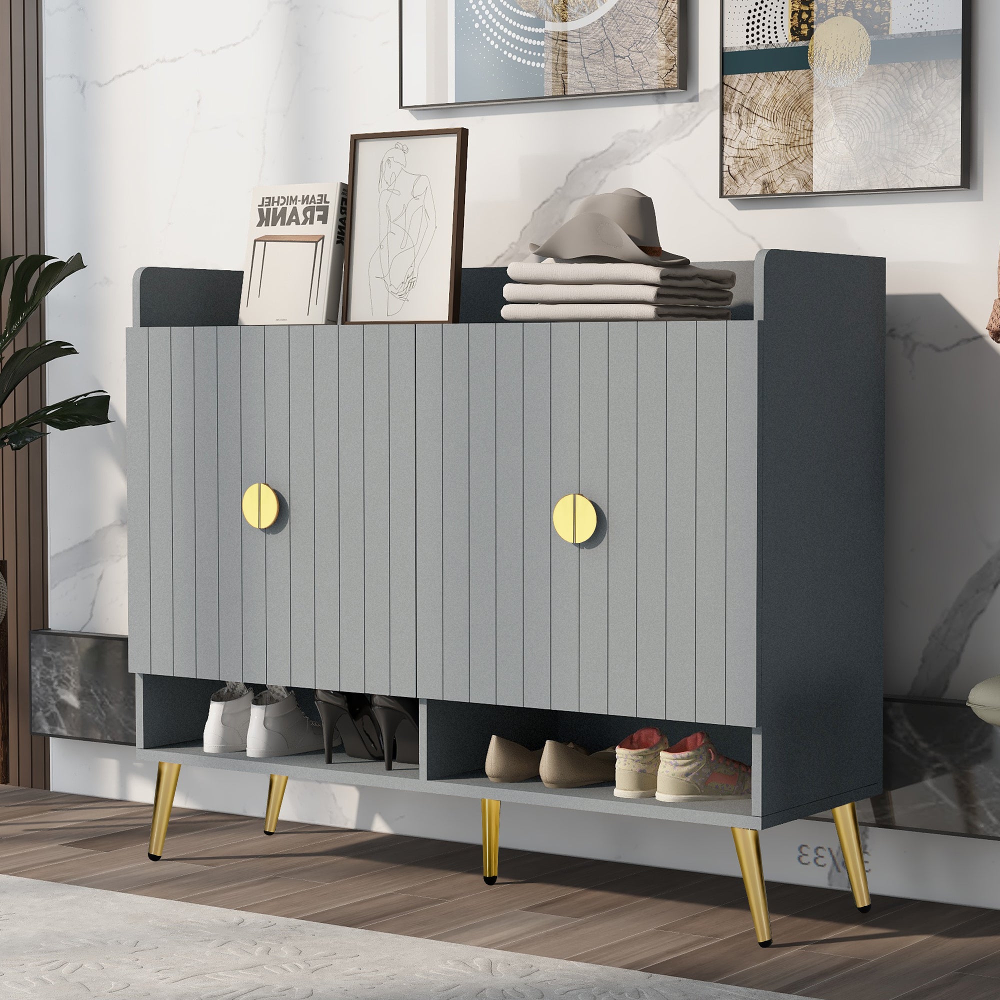 U-Can shoe cabinet with door, 11 layer shoe cabinet with adjustable shelves, modern wooden shoe cabinet (matte surface)