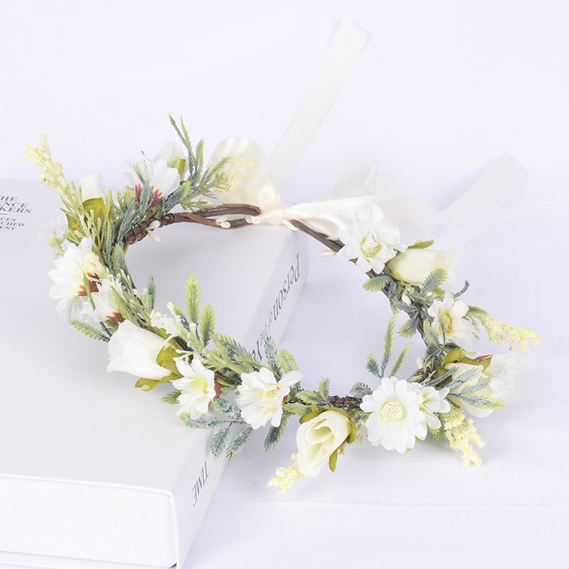 Korean style spring and summer fresh flower garland handmade wrapped fabric small chrysanthemum headpiece