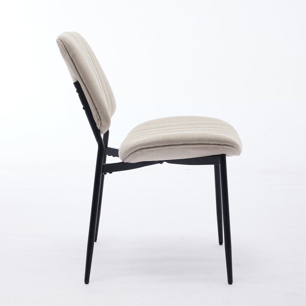2-piece retro linen chair set with curved wooden backrest, cushioned seat, adjustable metal legs, (Beige Linen)