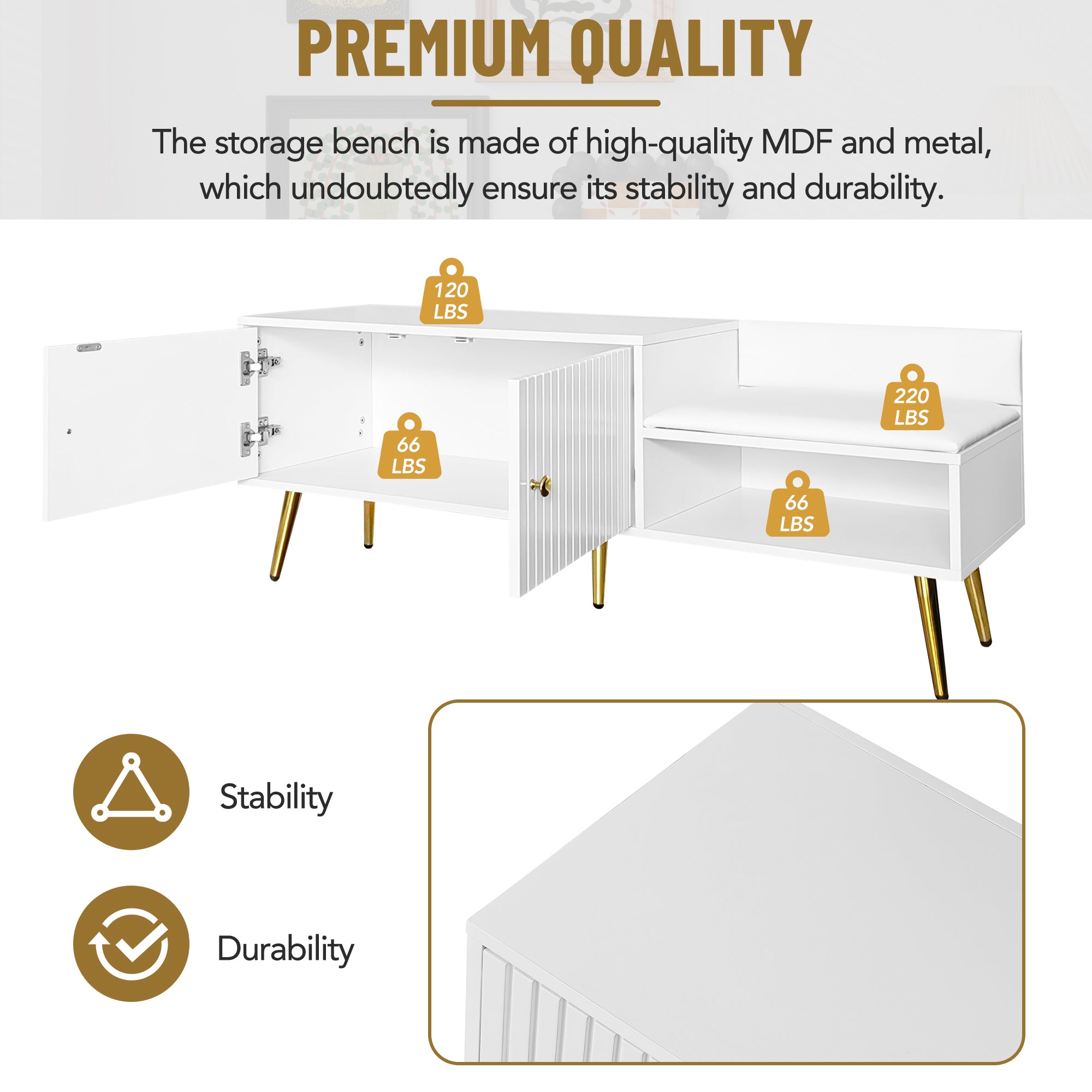 Modern Shoe Storage Bench with Hidden Storage and Upholstered Cushions for Bedside, Living Room and Entryway (White)