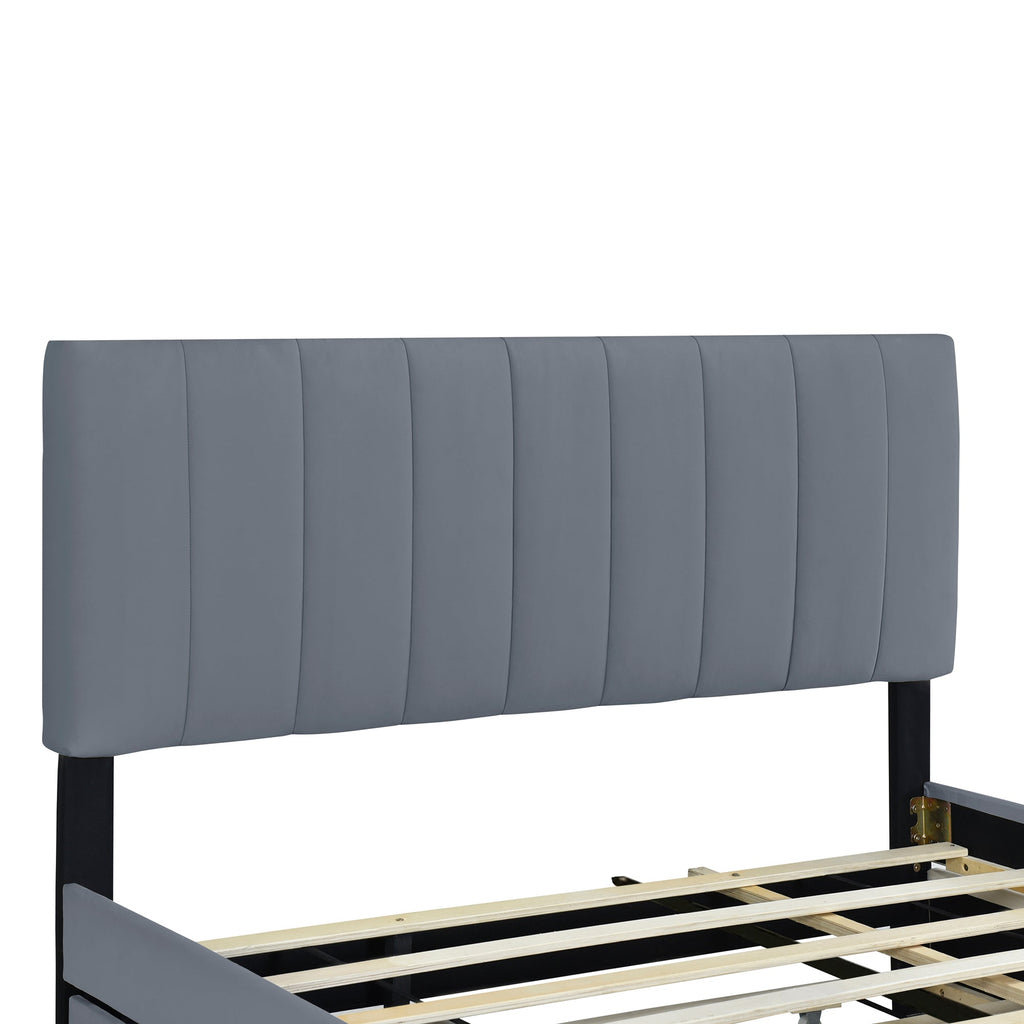 Queen Size Velvet Upholstered Platform Bed with 2 Drawers and 1 Twin XL Trundle- Gray