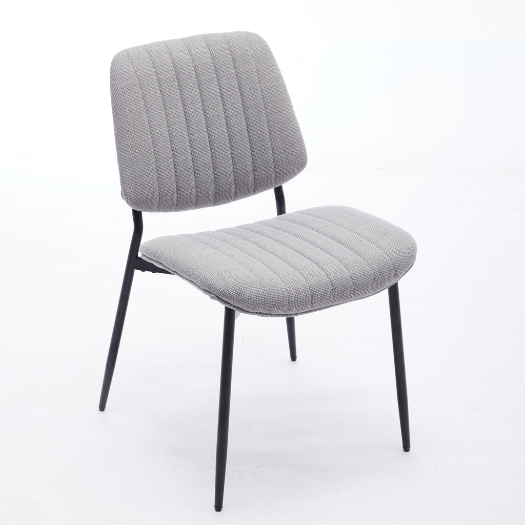 2-piece retro linen chair set with curved wooden backrest, cushioned seat, adjustable metal legs, (gray linen)