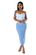 Strapless Denim Jean Midi Dress