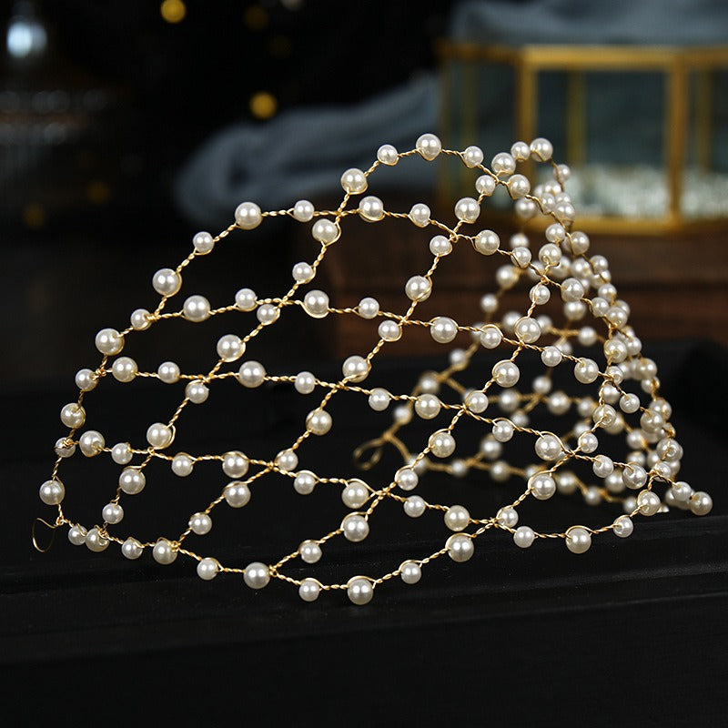 Mesh minimalist pearl hollow headwear