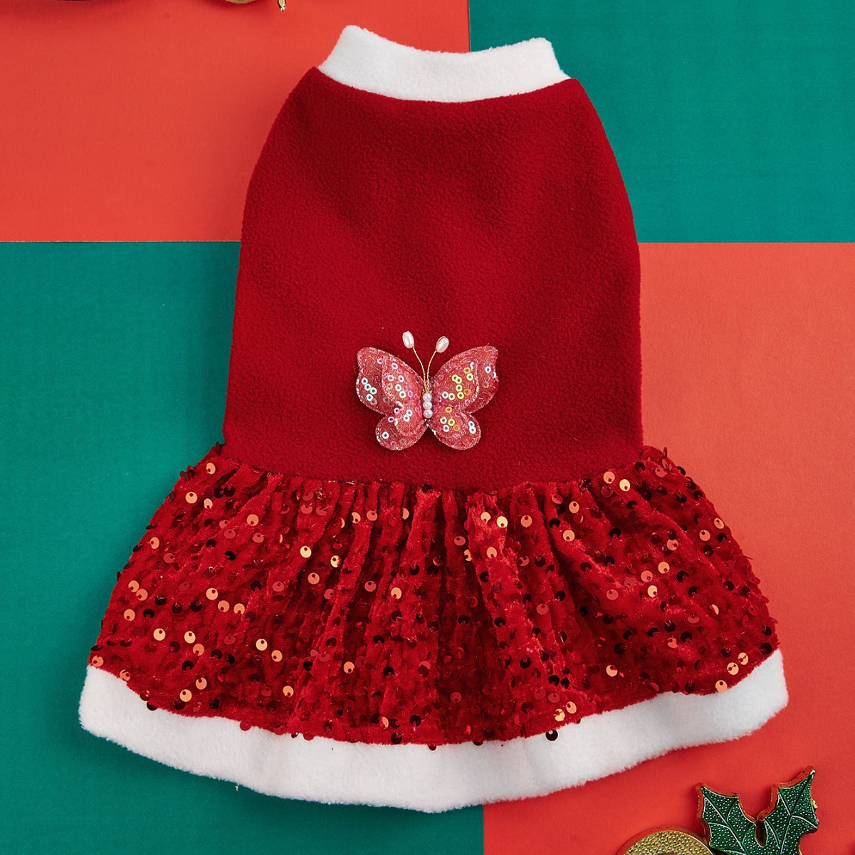 Autumn and Winter New Pet Plush Clothes Christmas Dog Dress Small Dog Teddy Dress Cat Clothes