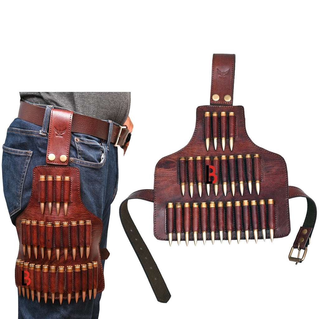 Cowhide Leather Leg Cartridge Belt Rifle Shell Hunting Ammo Holder