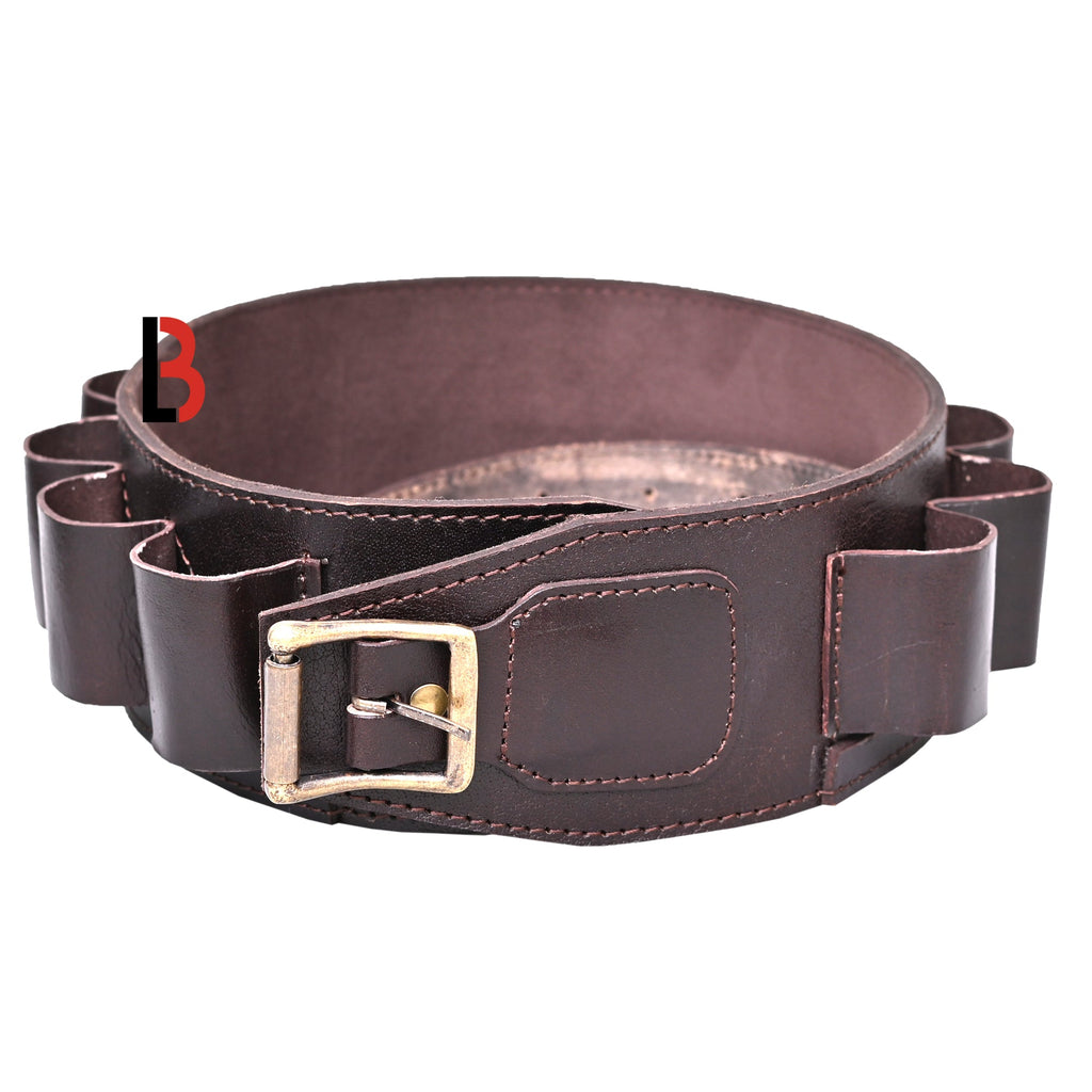 Double Barreled Shotgun Shell Bandolier Belt 12 Gauge Leather Ammunition Carrier