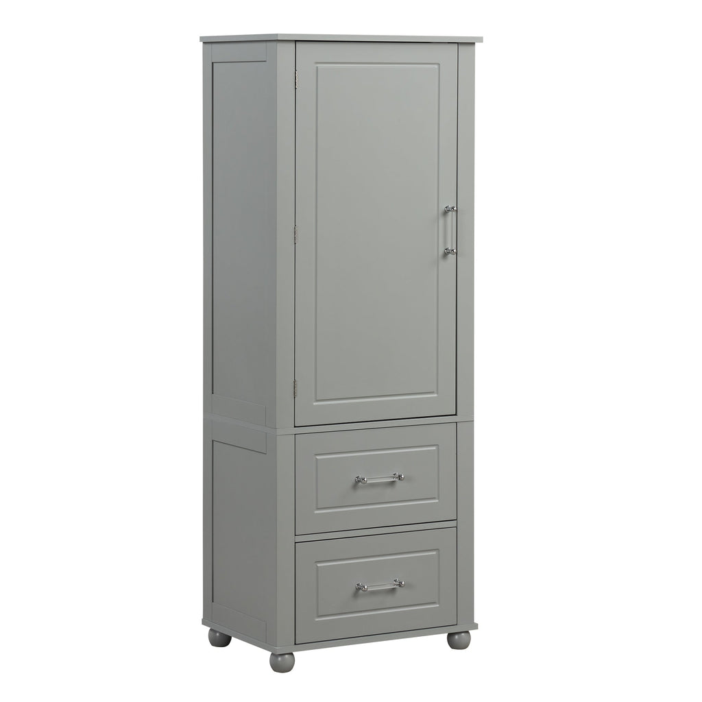 Tall Bathroom Storage Cabinet, Freestanding Storage Cabinet with Two Drawers and Adjustable Shelf, MDF Board , Grey