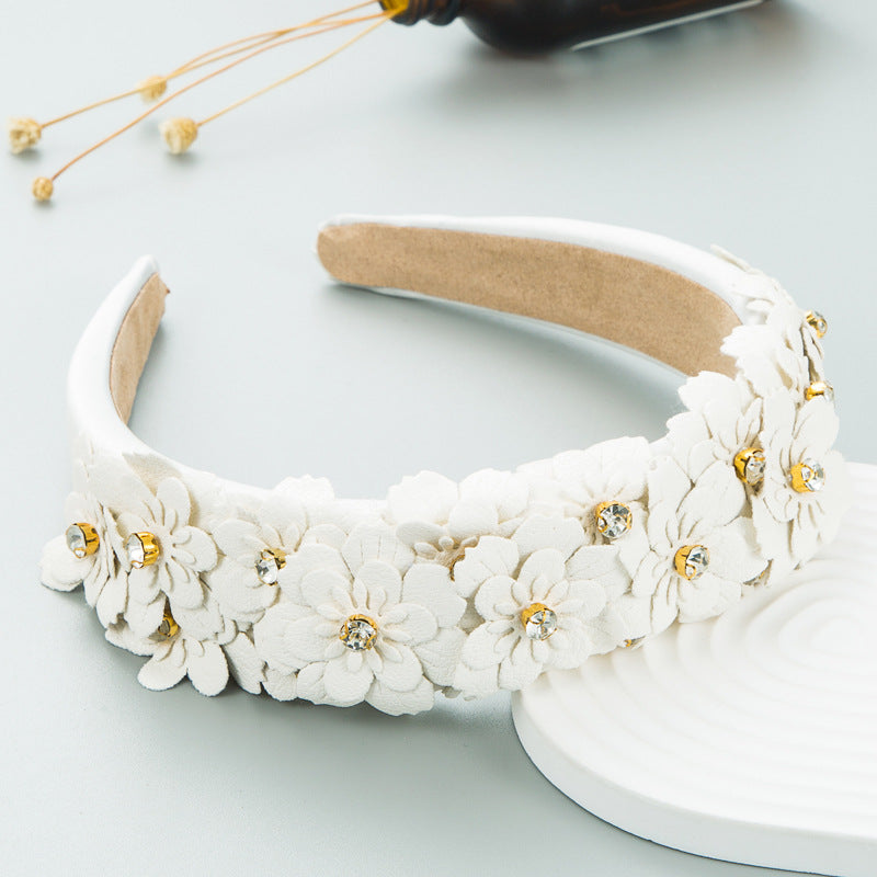 Small Fresh Colorful Flowers Headdress Glass Diamond Retro Headband Female Trendy Hair Band Hair Accessories