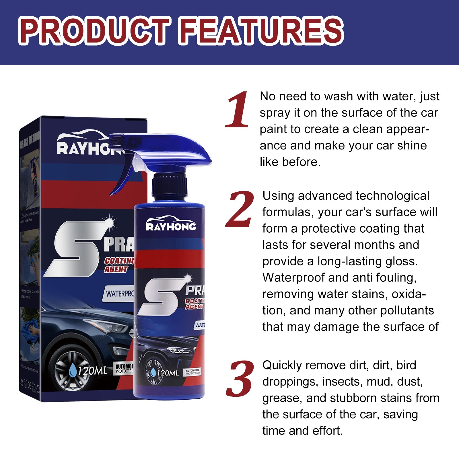 Car Coating Agent Spray, Car Paint Maintenance Paint Decontamination Brightening Nano Coating Spray Coating Agent