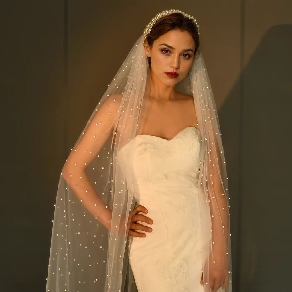 Pearl Hair Band Bridal Veils Extra Long Royal Cathedral Length Veil Wedding Veils with Comb Wedding Hair Accessories