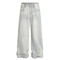 American Cleanfit Washed Denim Long Pants Men's Vintage Street Fashion Loose Straight Leg Distressed Wide Leg Dad Trousers