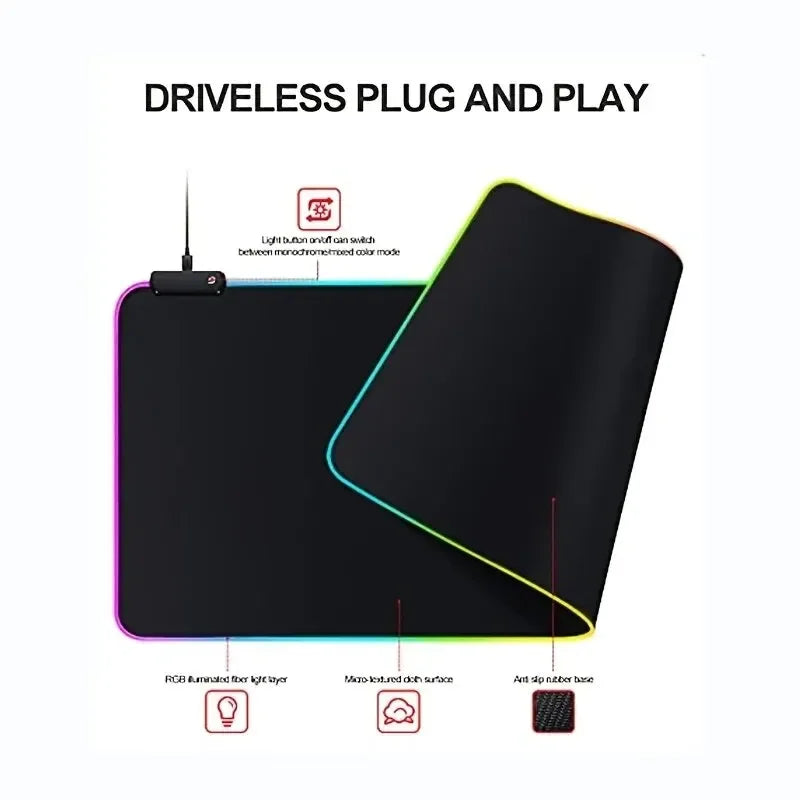 1Pc Fashion Large Gaming Office Work Mouse Pad Light Modes Touch Control Extended Soft Computer Keyboard Mat NonSlip Rubber Base