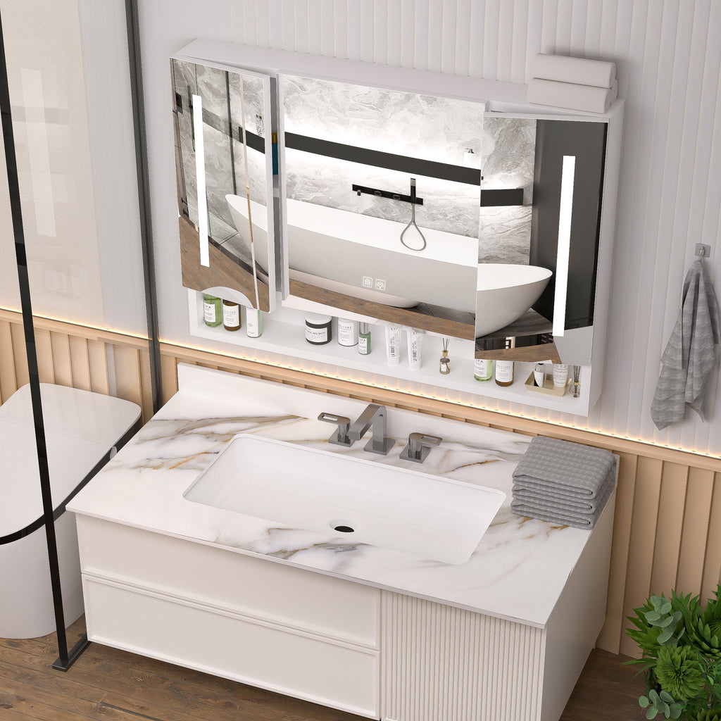 Modern 39x28 inch bathroom cabinets, medicine cabinets with mirrors and LED lights, and bathroom storage cabinets