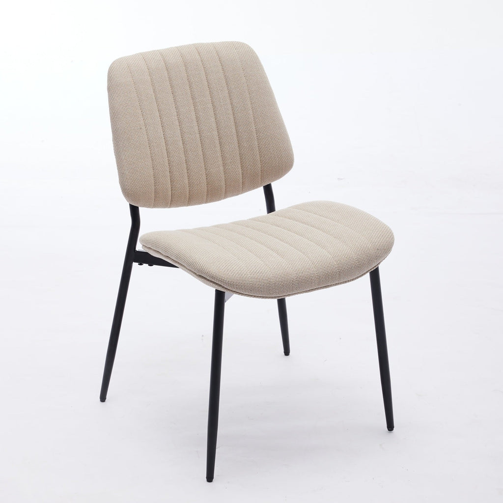 2-piece retro linen chair set with curved wooden backrest, cushioned seat, adjustable metal legs, (Beige Linen)