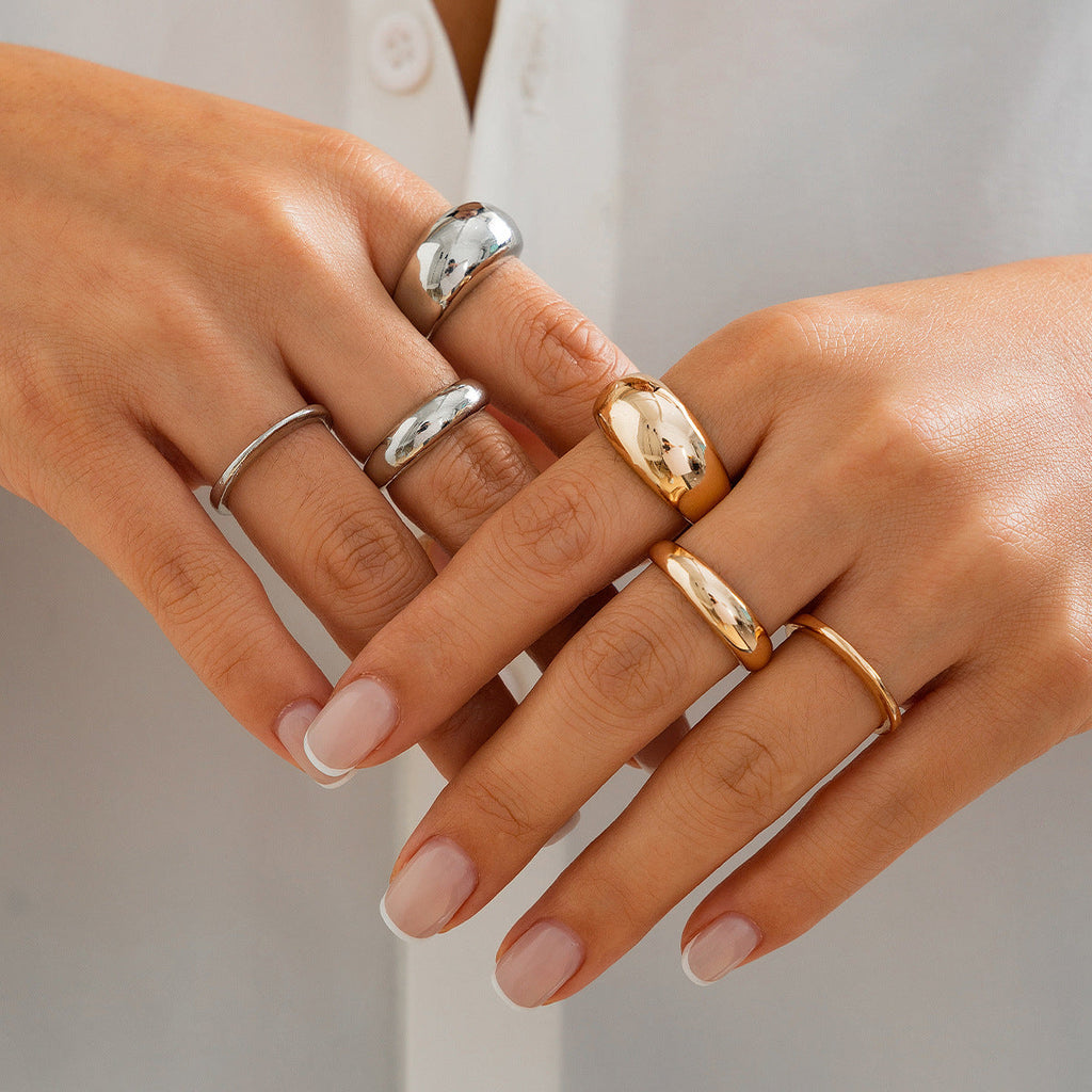 Fashion irregular alloy ring 3-piece set with smooth geometric opening ring set