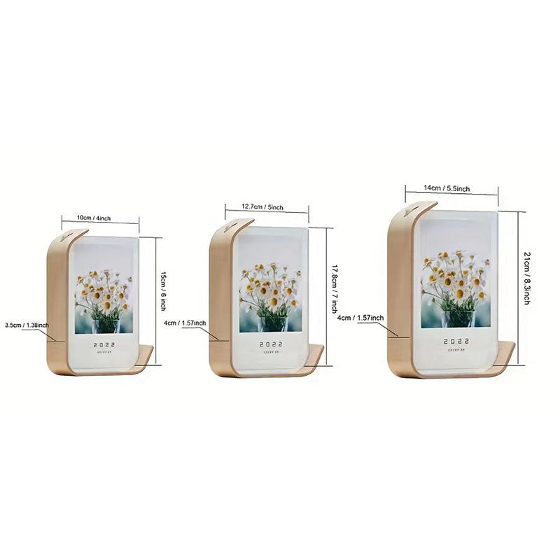 Double sided acrylic photo frame creative photo frame leaf carving table solid wood desktop decoration photo frame