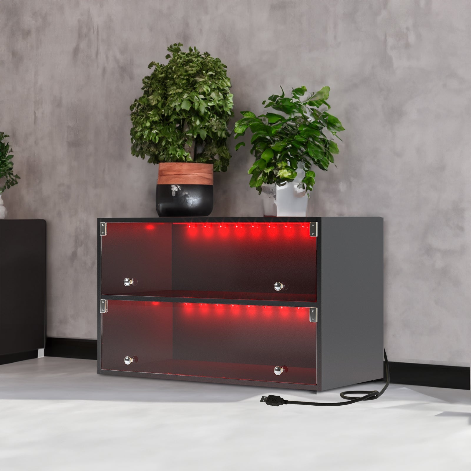 Black Glass Door Shoe Box Shoe Storage Cabinet For Sneakers With RGB Led Light