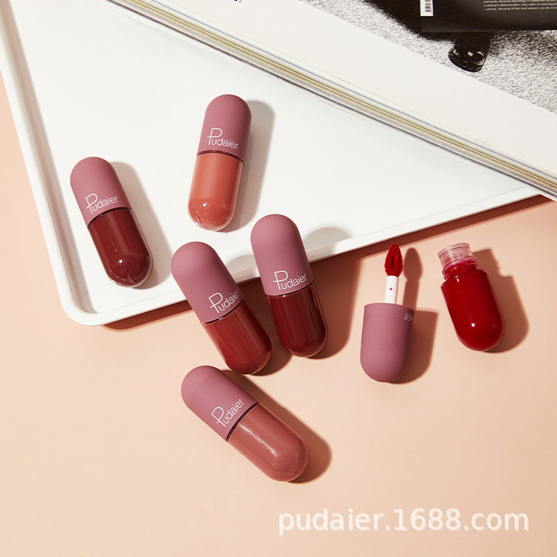 Pudaier 18 Color Mini Capsule Lip Glaze Velvet Fog Color Non-Stick Cup Smooth Matte