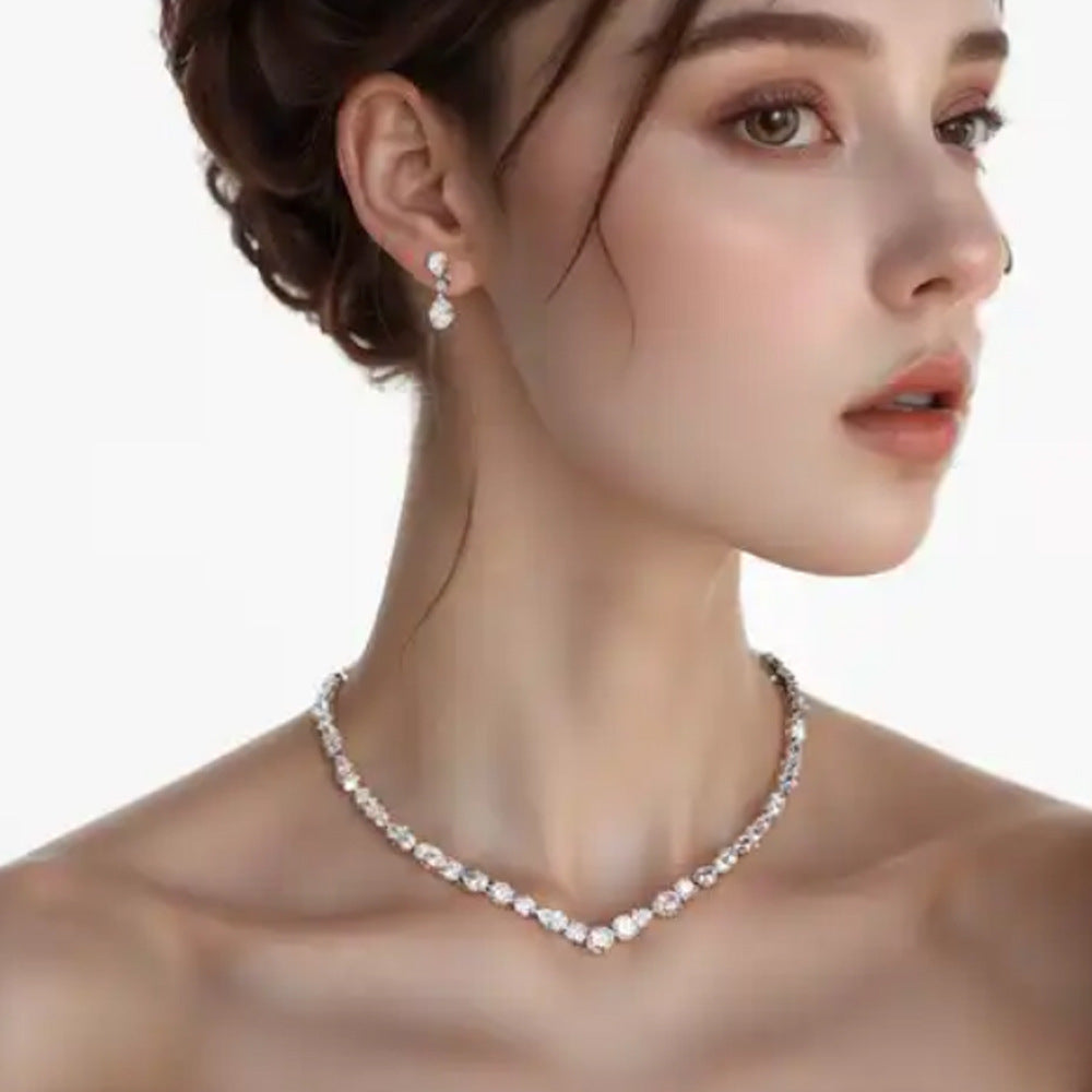 Simple necklace earring set bride's wedding jewelry set fashionable and versatile accessories