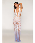 Seamless Halter Bodystocking Gown - White/Lavender O/S