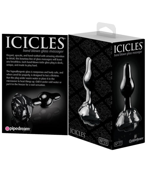 Icicles No. 77 Glass Rose Butt Plug - Black