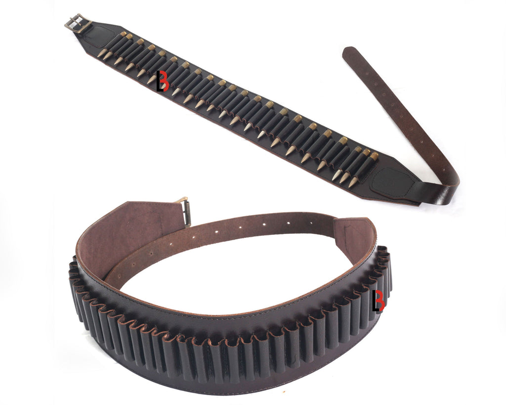 Cowhide Leather Rifle Cartridge Belt Bandolier Hunting Shell Holder & Ammo Carrier