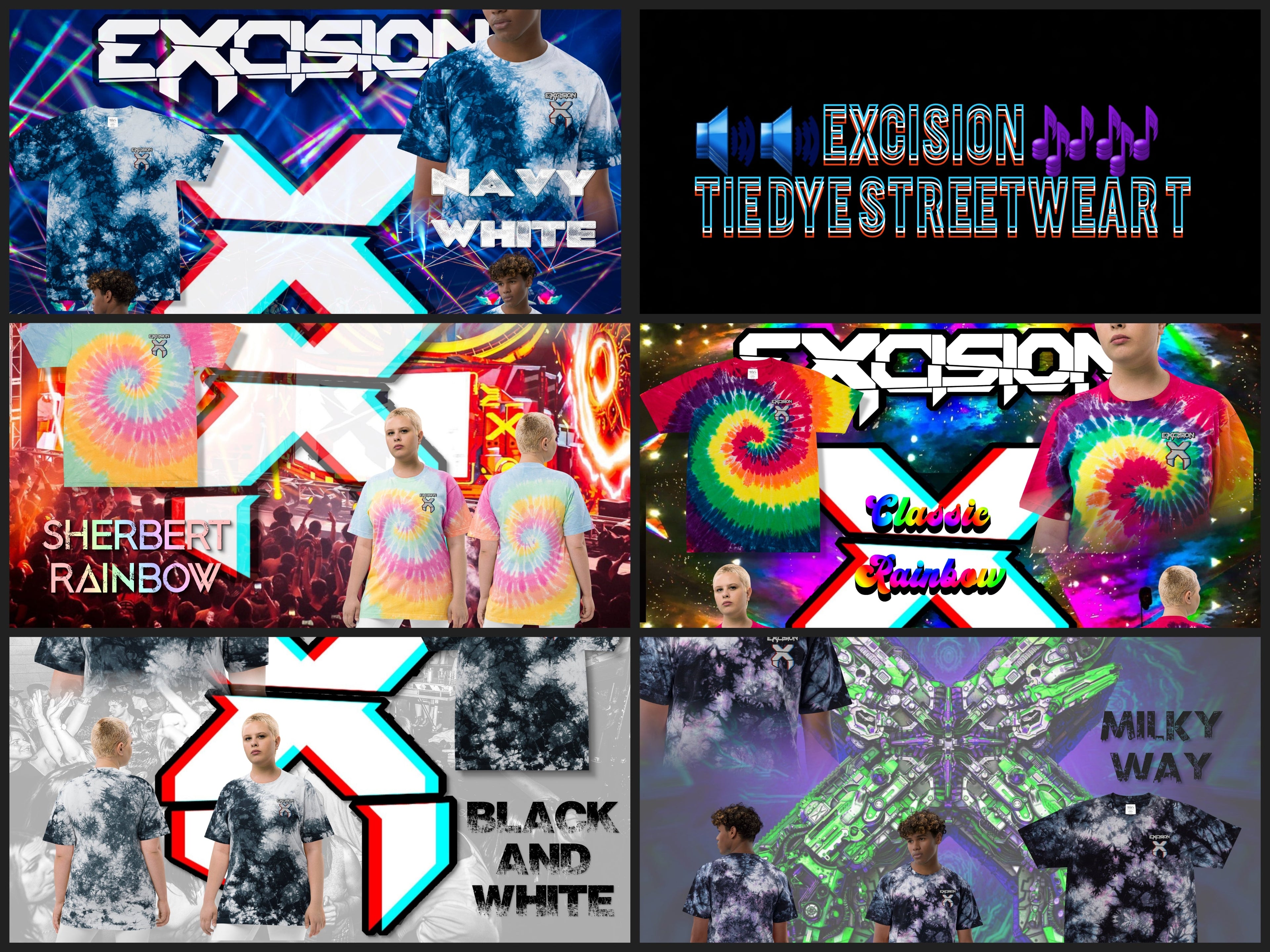 Excision Embroidery Tie Dye Rave T-Shirt for Headbanger Men Women Unisex