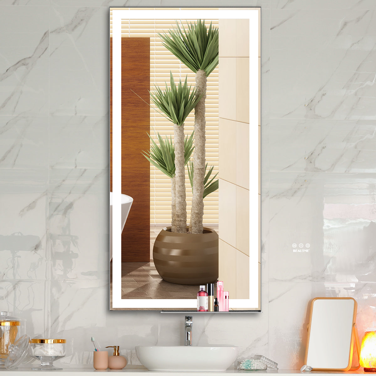 48x24 inch LED bathroom makeup mirror wall mounted adjustable light anti fog touch switch with memory intelligent large bathroom