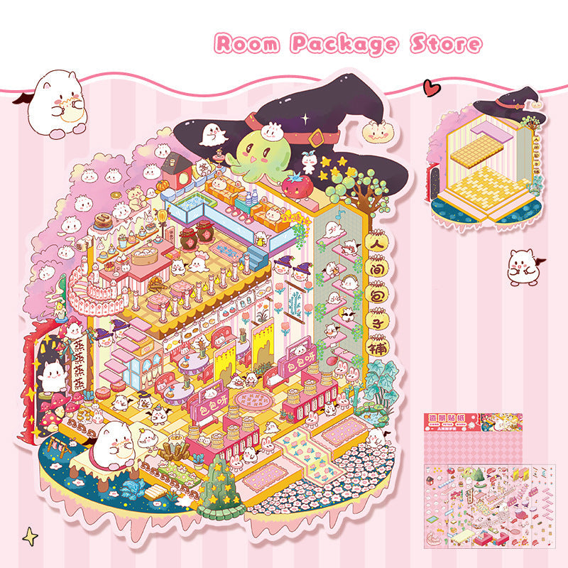 Landscape stickers large 3D stereoscopic scene collage miniature scene ledger stickers DIY stickers
