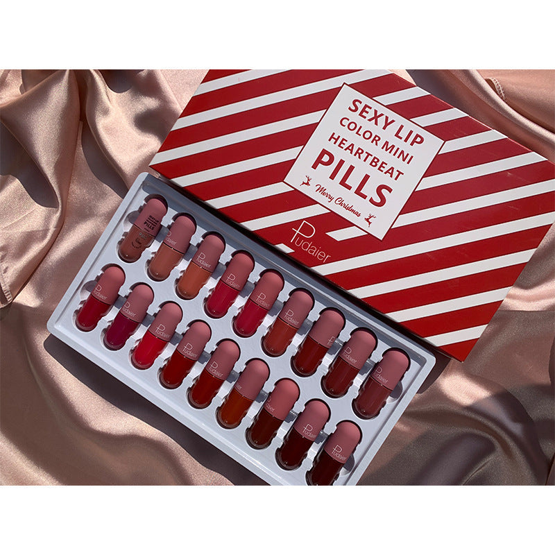 Pudaier 18 Color Mini Capsule Lip Glaze Velvet Fog Color Non-Stick Cup Smooth Matte