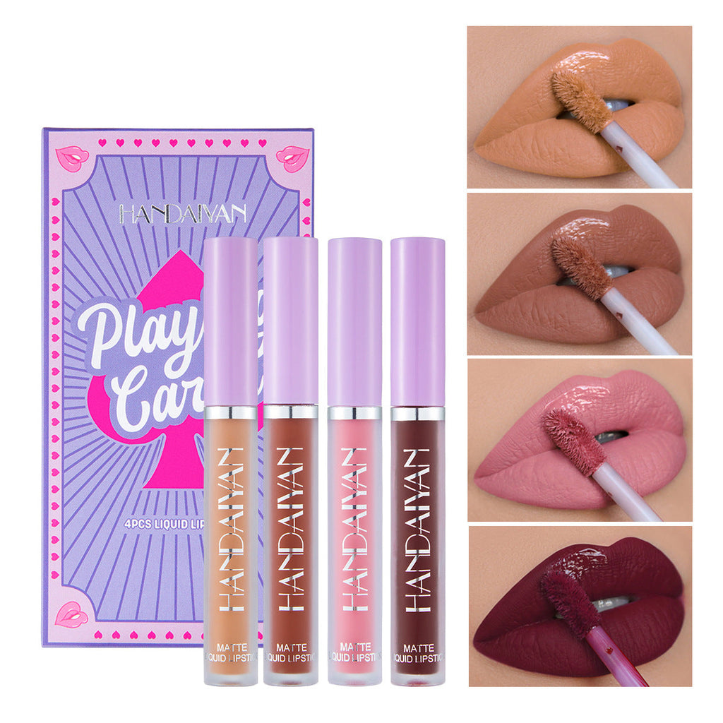 HANDAIYAN Playing Card Lipstick Set Of 4 Matte Matte Non-Stick Cup Lipstick Lipstick