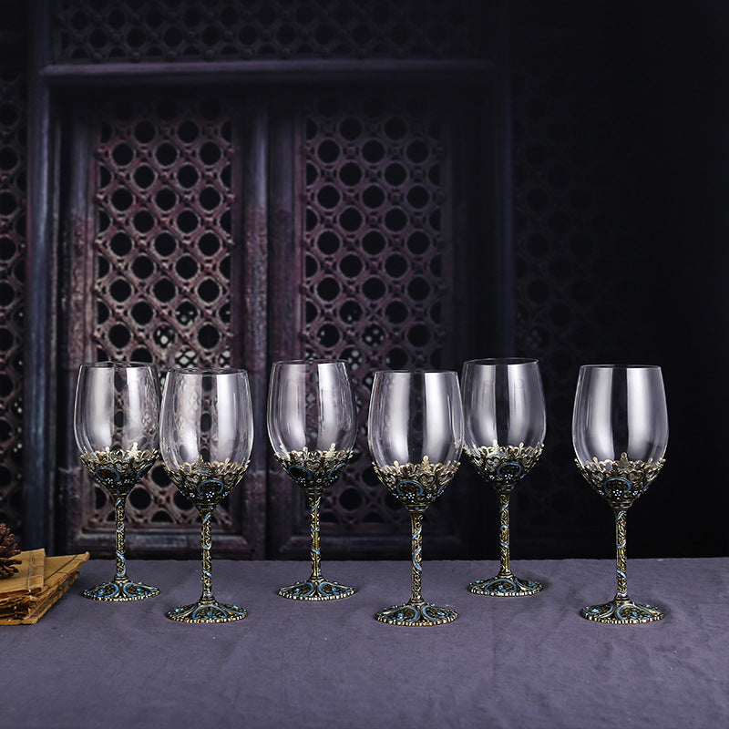 Enamel lead-free red wine cup crystal glass high footed cup decanter set