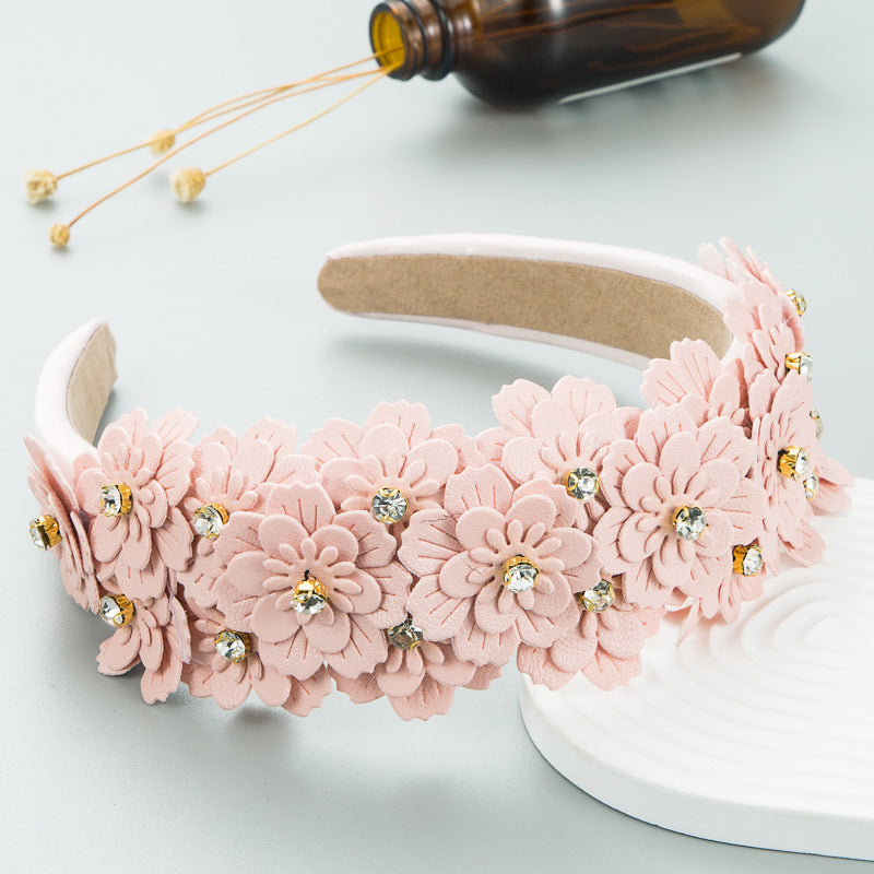 Small Fresh Colorful Flowers Headdress Glass Diamond Retro Headband Female Trendy Hair Band Hair Accessories