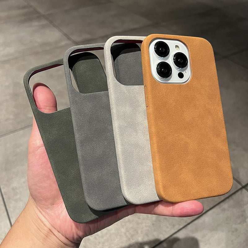 Suitable for iphone14promax mobile phone case suede pattern Apple 13 half package 12 anti-fall 11 net celebrity men's leather case
