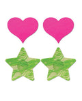 Glow in the Dark Neon Heart & Lace Star Nipple Pasties - Pack of 2
