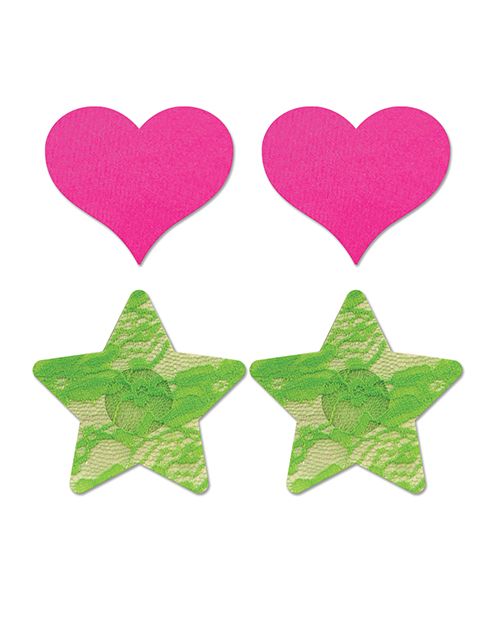 Glow in the Dark Neon Heart & Lace Star Nipple Pasties - Pack of 2