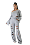 Two Piece Off the Shoulder Distressed Pants Set {TALL GIRL FRIENDLY}