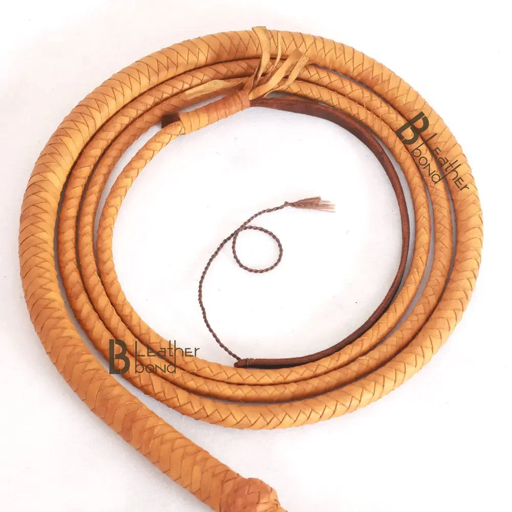 Indiana Jones Style Bull Whip 4, 6, 8 & 10 Feet Long 8 Plaits Real Tan Cowhide Leather Bullwhip