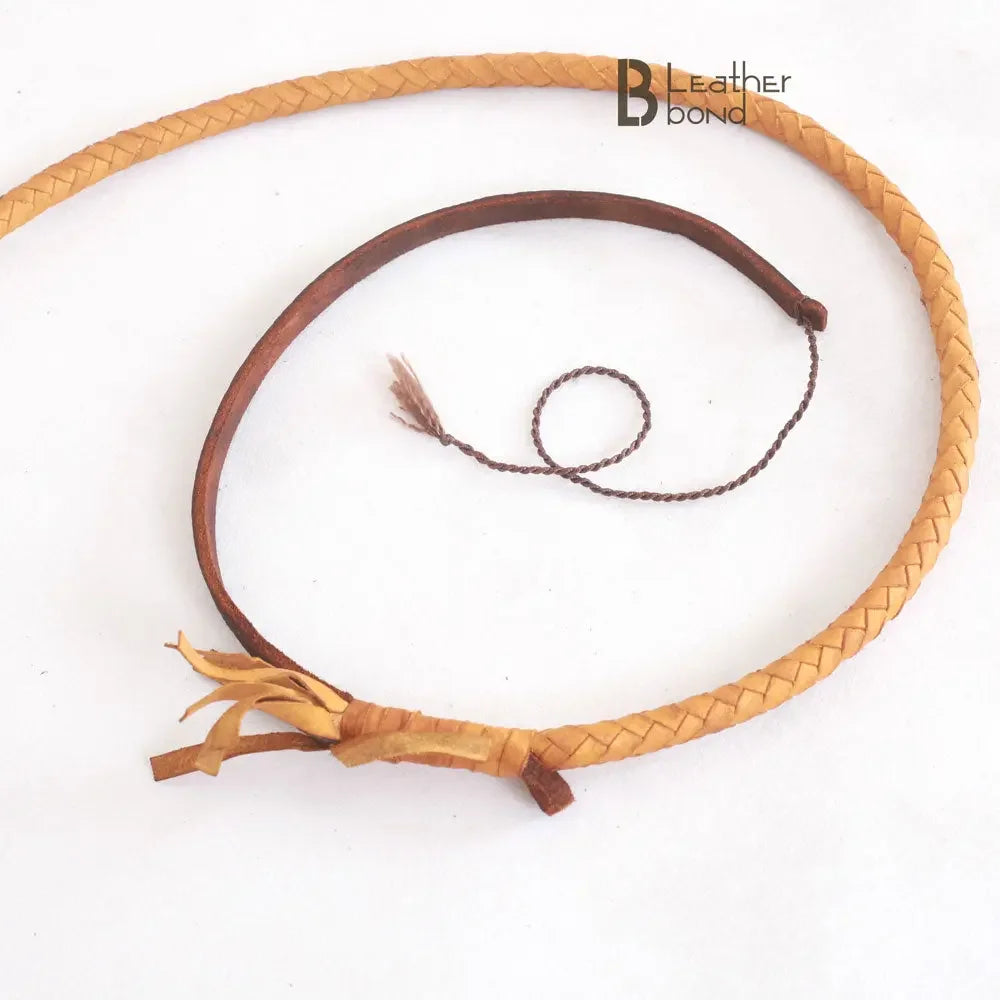 Indiana Jones Style Bull Whip 4, 6, 8 & 10 Feet Long 8 Plaits Real Tan Cowhide Leather Bullwhip