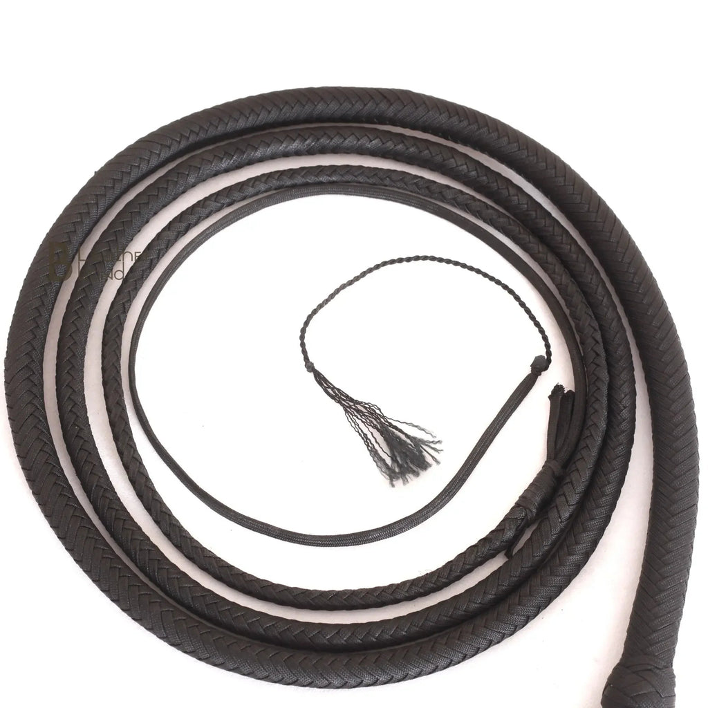 Indiana Jones Style Whip 06 to 16 Feet 12 Strands Bullwhip Black Para Cord Nylon Bull Whip with Leather Plaited Bellies