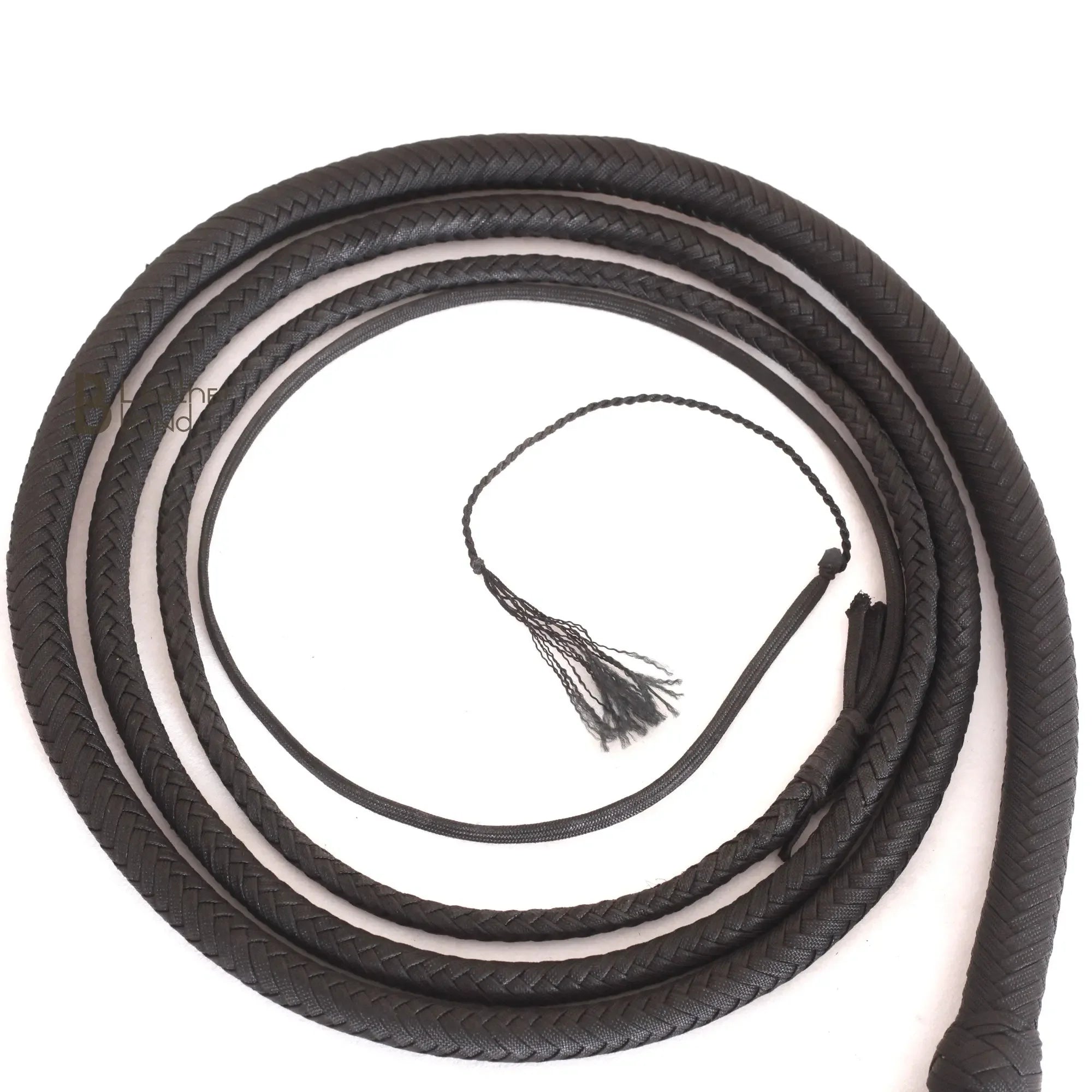 Indiana Jones Style Whip 06 to 16 Feet 12 Strands Bullwhip Black Para Cord Nylon Bull Whip with Leather Plaited Bellies