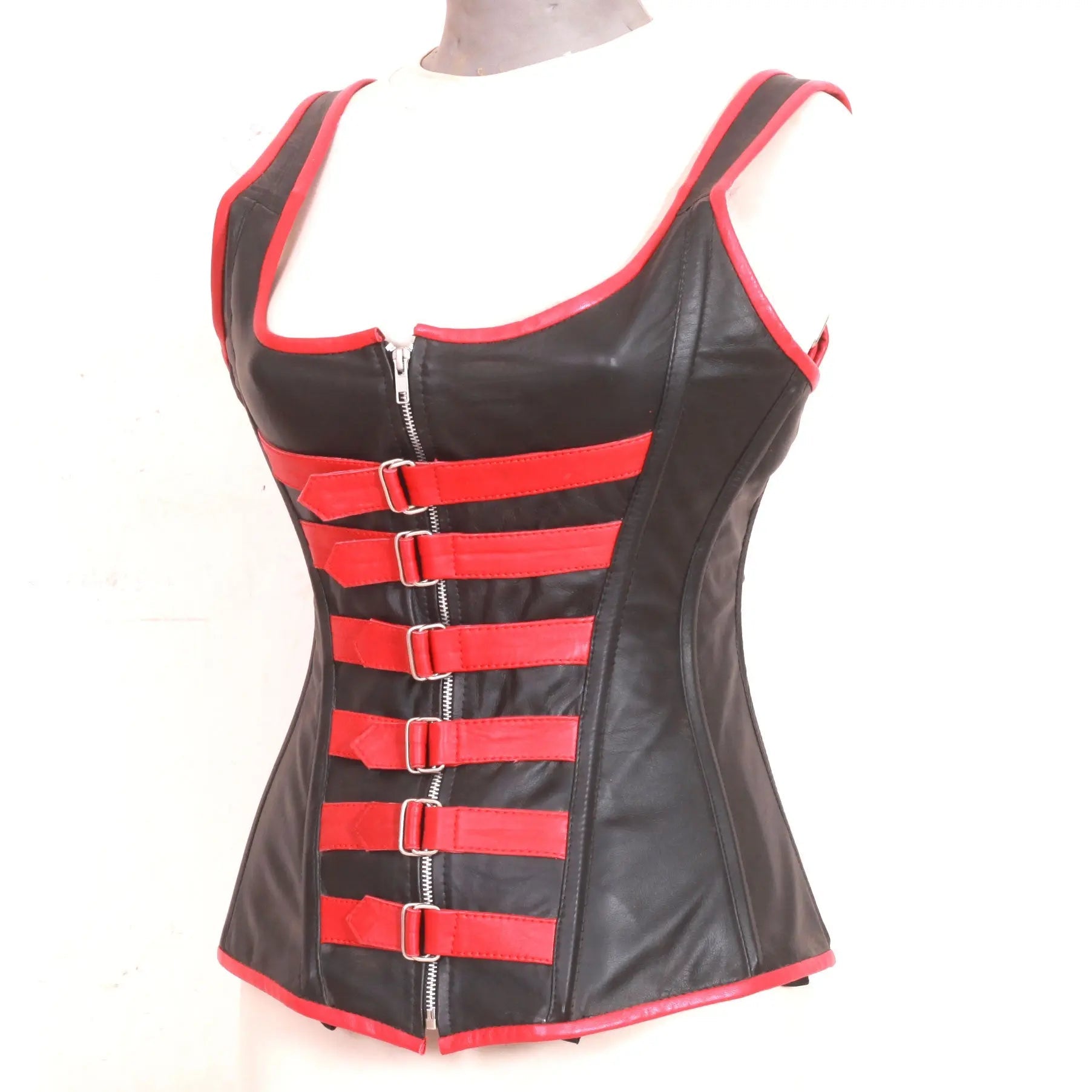 Genuine Real Sheep Leather & Stainless Steel Spiral Bones Over Bust Corset